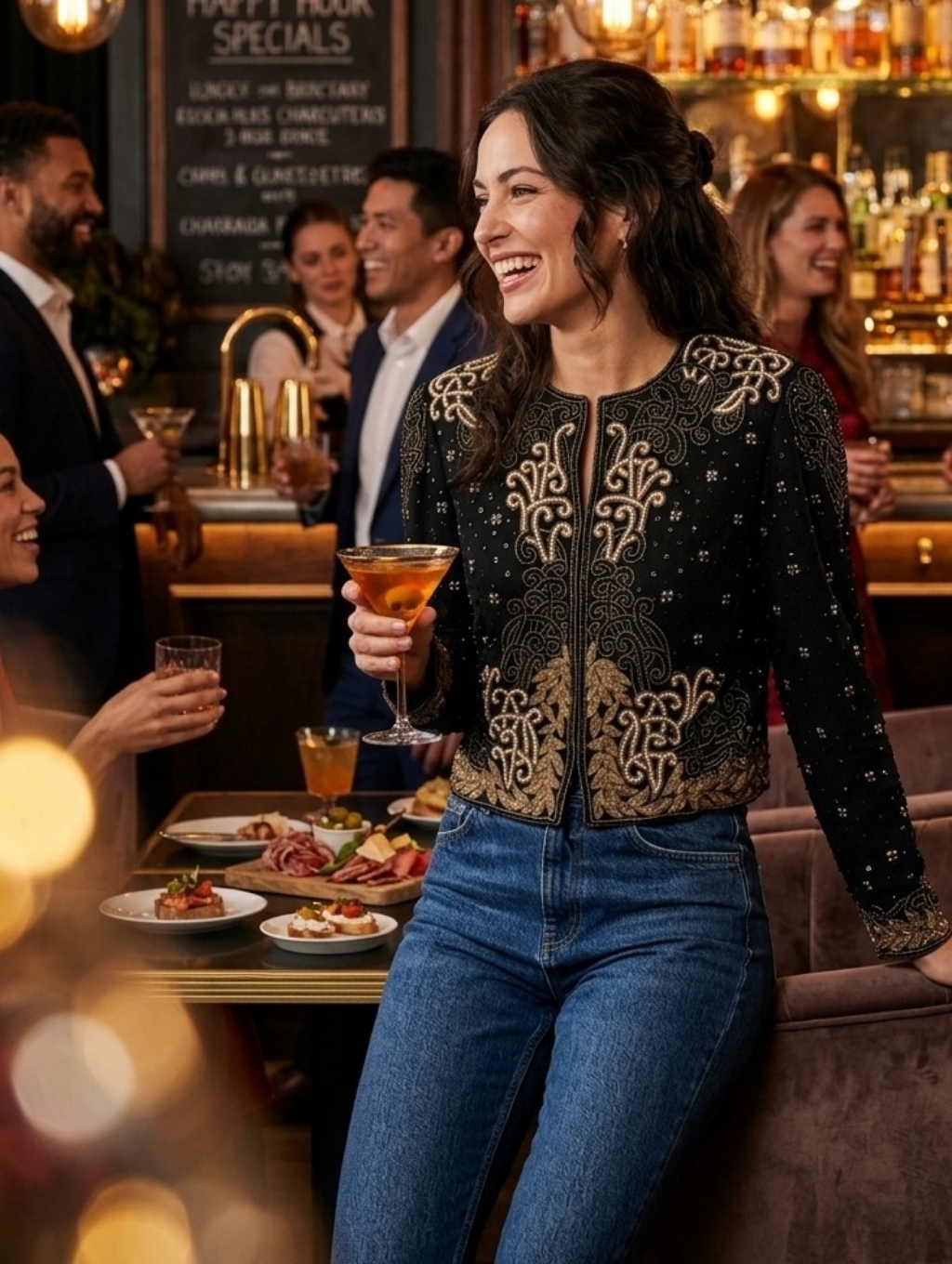 Braemar | Black Beaded Embellished Cropped Silk Jacket